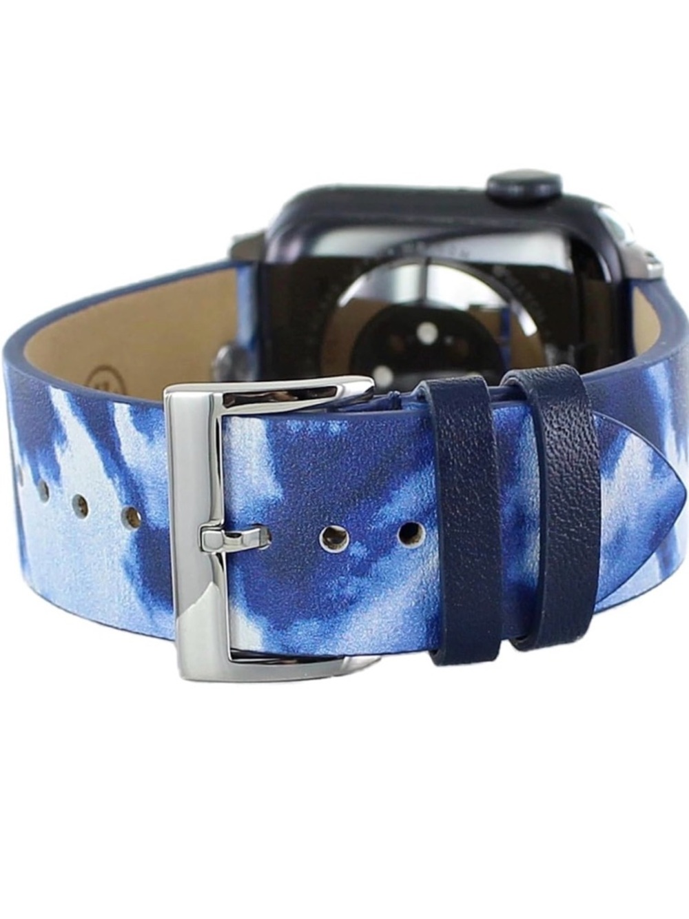 Tory Burch Apple Watch Band Blue Tie Dye Leather 38 40 41mm Double T Logo - Picture 4 of 6